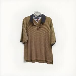 VTG Tommy Hilfiger Striped Mens Polo Shirt Size XXL Yellow Black Stripe 90s